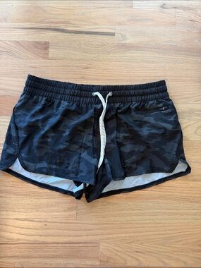 Vuori Black Camo Athletic Shorts with White Drawstring